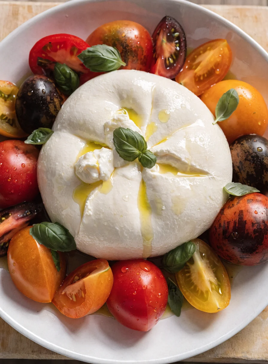 Fresh burrata with heirloom tomatoes