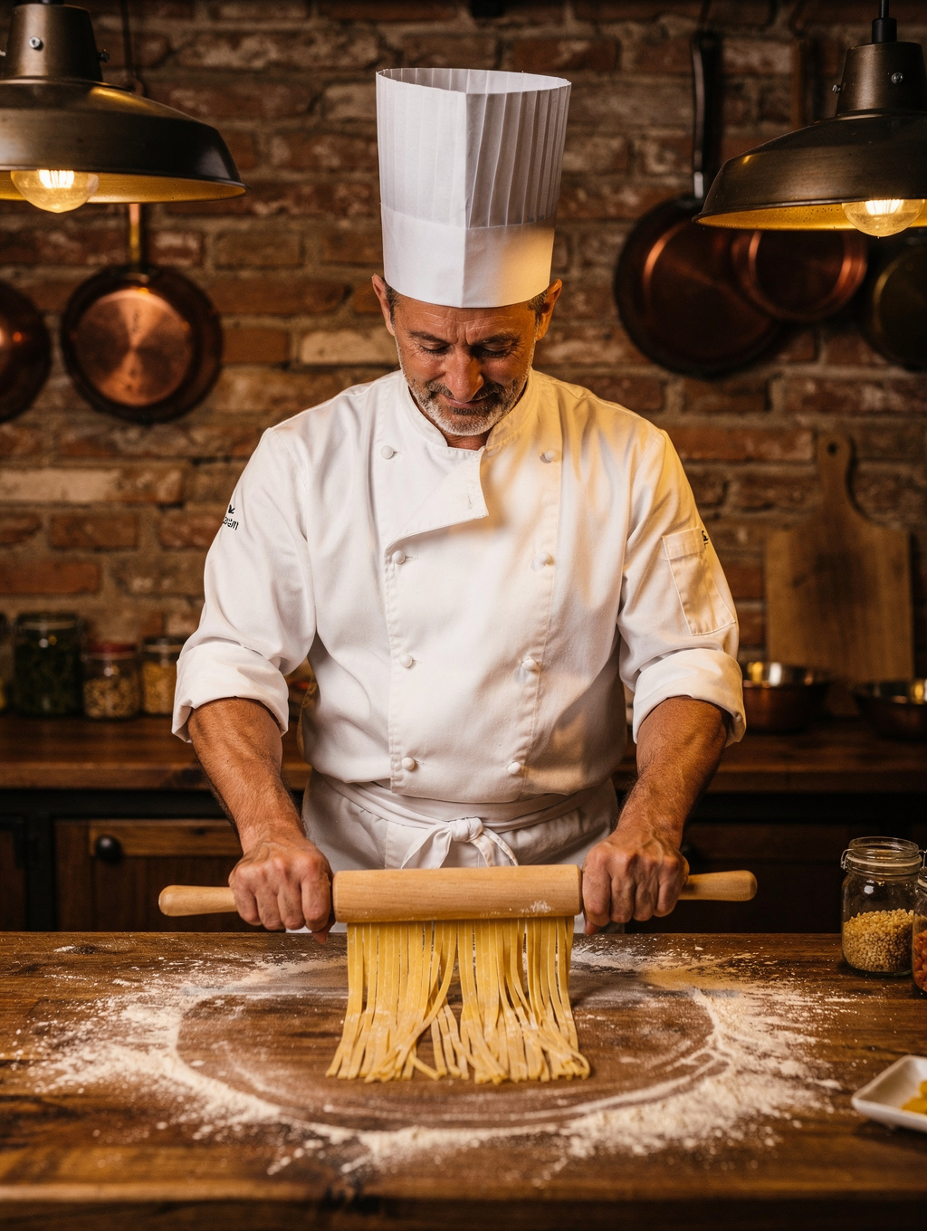 Sous Chef Luca Moretti preparing fresh pasta in the kitchen
