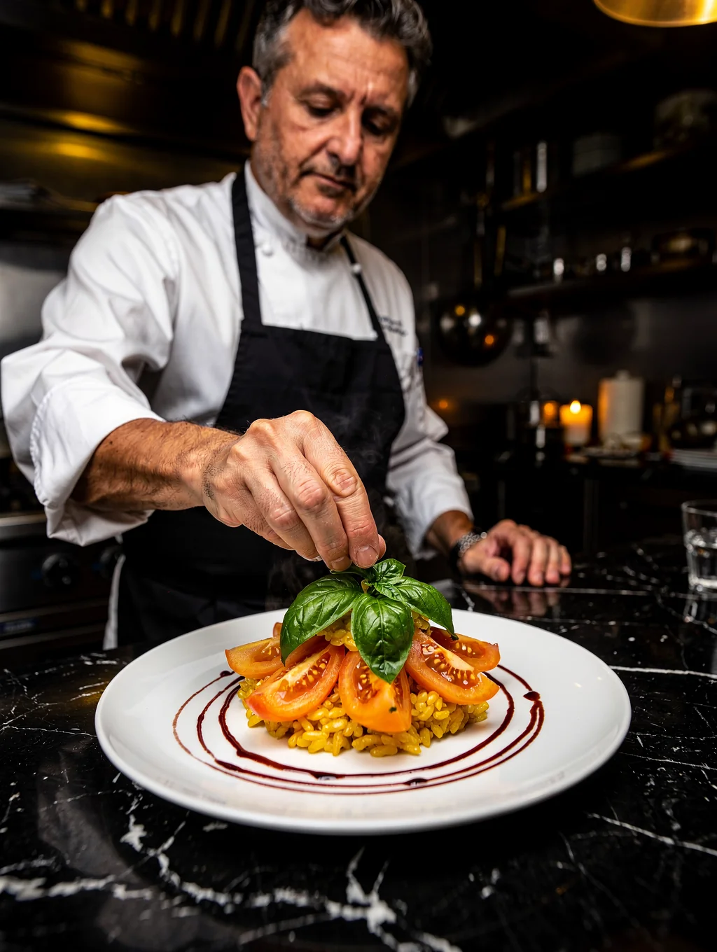 Executive Chef Marco Rossi plating a signature risotto dish